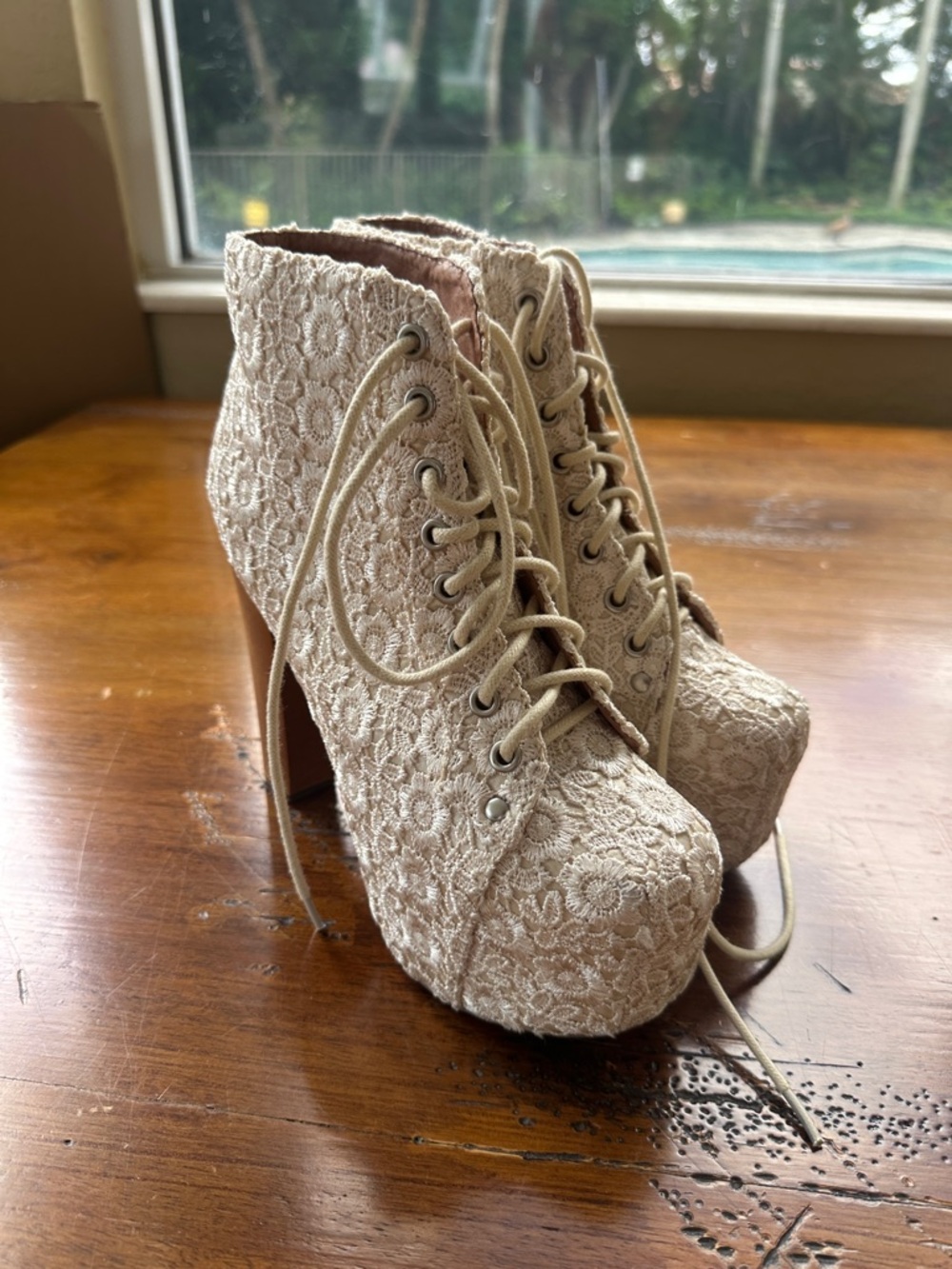 Jeffery Campbell Lita Lace Platform Ankle Boots - Cream